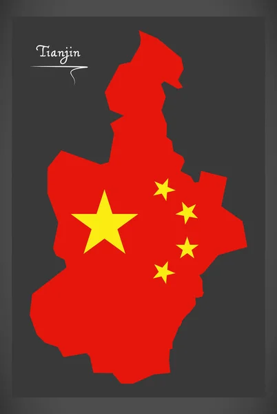 Carte de Tianjin Chine avec illustration du drapeau national chinois — Image vectorielle