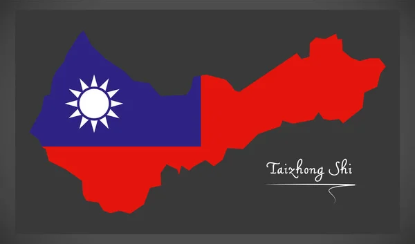 Taizhong Shi Taiwan mapa com a bandeira nacional de Taiwan illustratio —  Vetores de Stock