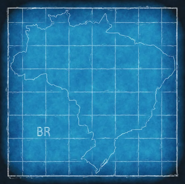 Brasile mappa blu stampa illustrazione silhouette — Foto Stock