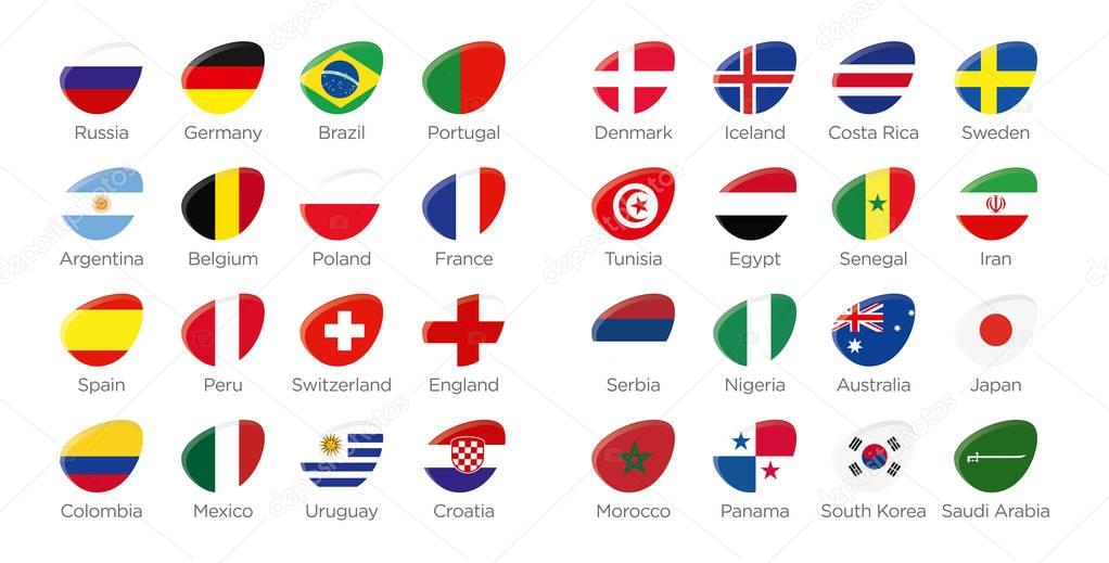 Modern ellipse icon symbols of participating countries to russia