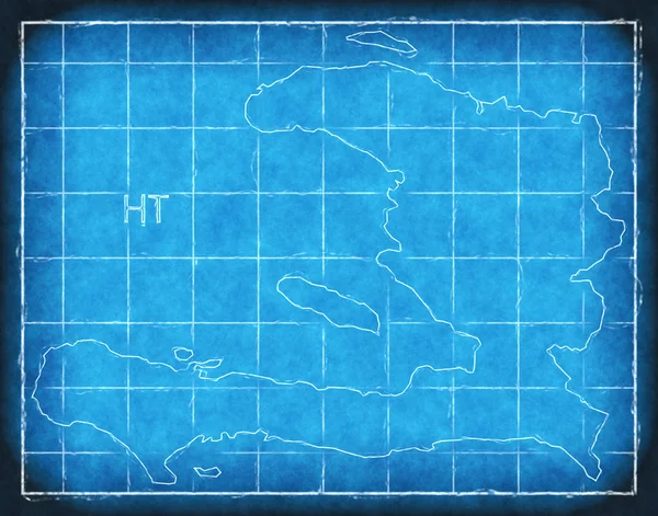 海地地图蓝色印刷品插图剪影 — 图库照片