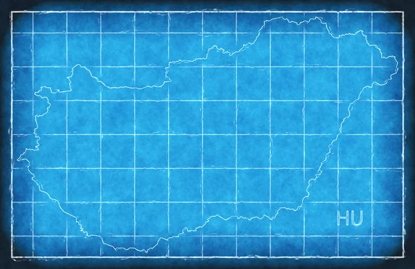 Hongarije kaart blauwe print illustratie illustratie silhouet — Stockfoto