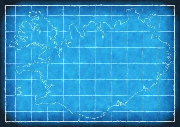 IJsland kaart blauwe print illustratie illustratie silhouet — Stockfoto
