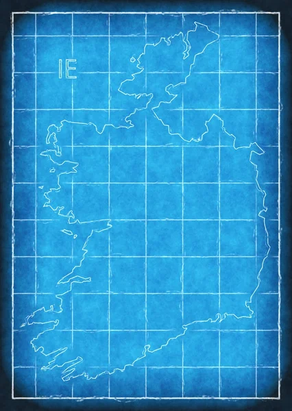 Irlanda mappa blu stampa illustrazione silhouette — Foto Stock