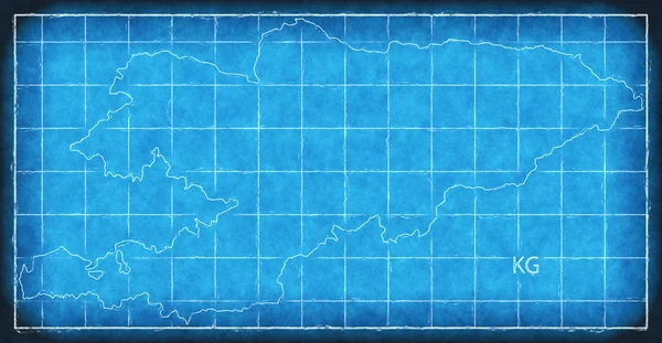 Kirgizisztán Térkép kék nyomtatási mű illusztráció sziluett — Stock Fotó