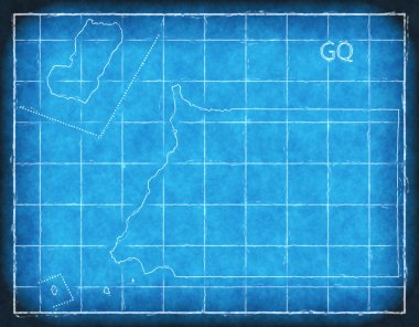 Ekvator Ginesi harita mavi baskı resim illüstrasyon siluet