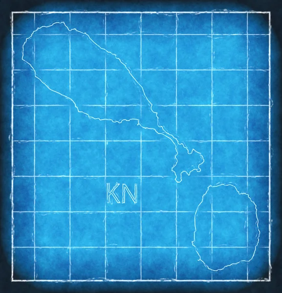 St Kitts en Nevis kaart blauwe print illustratie silhouet — Stockfoto