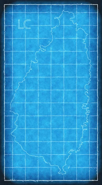 圣卢西亚地图蓝色打印插图剪影 — 图库照片