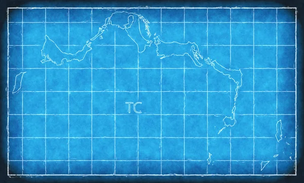 Turks and Caicos Islands kaart blauwe print illustratie silhouet — Stockfoto