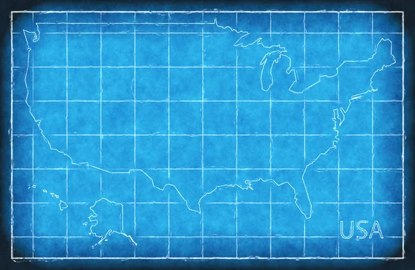 ΗΠΑ χάρτη μπλε εκτύπωσης τέχνης εικονογράφηση σιλουέτα — Φωτογραφία Αρχείου