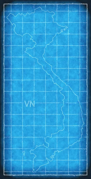 Vietnam kaart blauwe print illustratie illustratie silhouet — Stockfoto