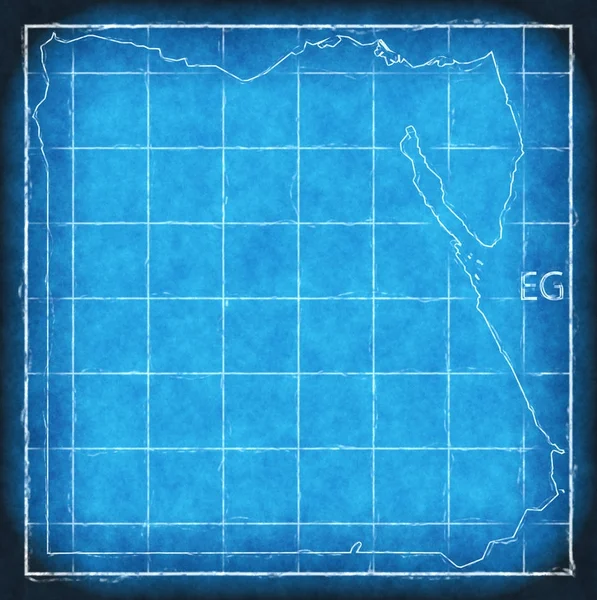 埃及地图蓝色印刷品插图剪影 — 图库照片