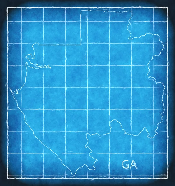 Gabon kaart blauwe print illustratie illustratie silhouet — Stockfoto
