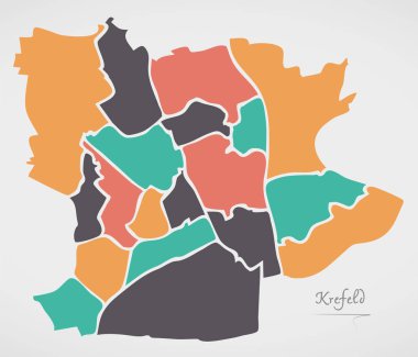 Krefeld harita ilçeler ve modern yuvarlak şekiller