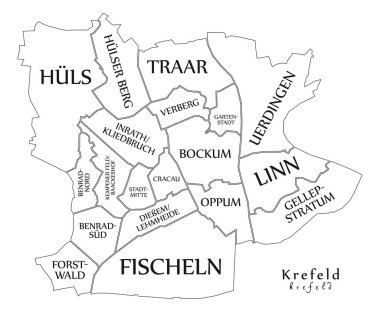 Modern şehir haritası - Almanya Krefeld şehir kasaba ve titl ile