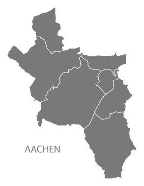 Aachen şehir haritası ilçeler ile gri illüstrasyon siluet şekli