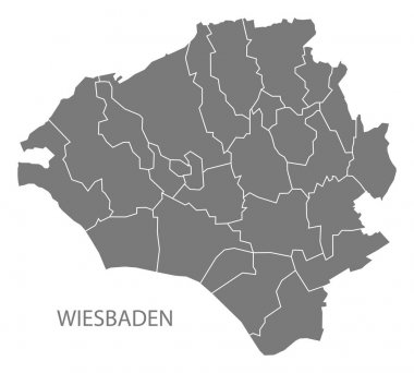 Wiesbaden şehir haritası ilçeler ile gri illüstrasyon siluet sh