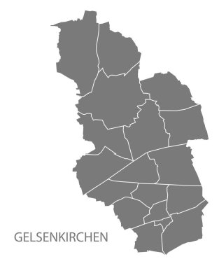 Gelsenkirchen şehir haritası ilçeler ile gri illüstrasyon silhouett