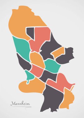 Mannheim harita ilçeler ve modern yuvarlak şekiller