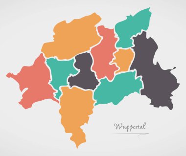 Wuppertal Haritası ilçeler ve modern yuvarlak şekiller