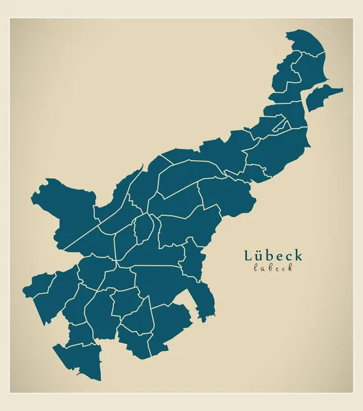 Mappa della città moderna - Luebeck città della Germania con boroughs DE — Vettoriale Stock