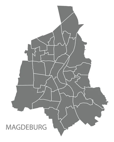 Magdeburg stadskarta med boroughs grå illustration siluett sh — Stock vektor