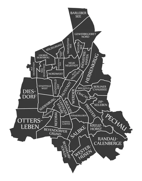 Magdeburg stadtplan deutschland de etikettiert schwarz abbildung — Stockvektor