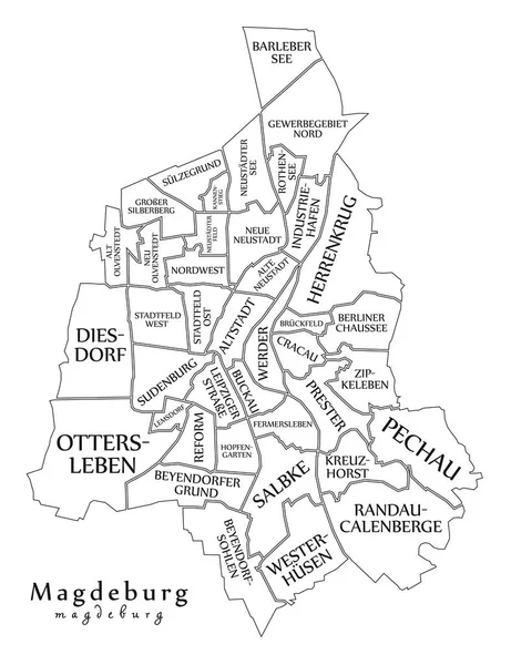 Mapa miasta nowoczesny - miasto Magdeburg Niemcy z gmin i ti — Wektor stockowy