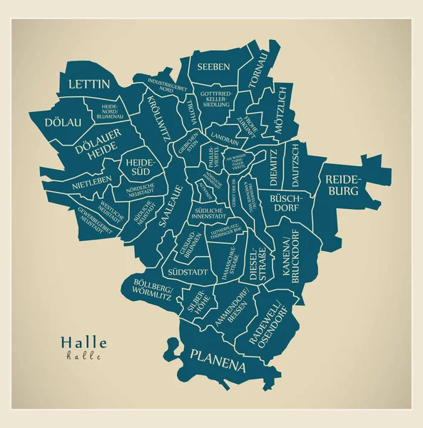 Modern şehir haritası - Halle Almanya şehir kasaba ve başlıklar — Stok Vektör