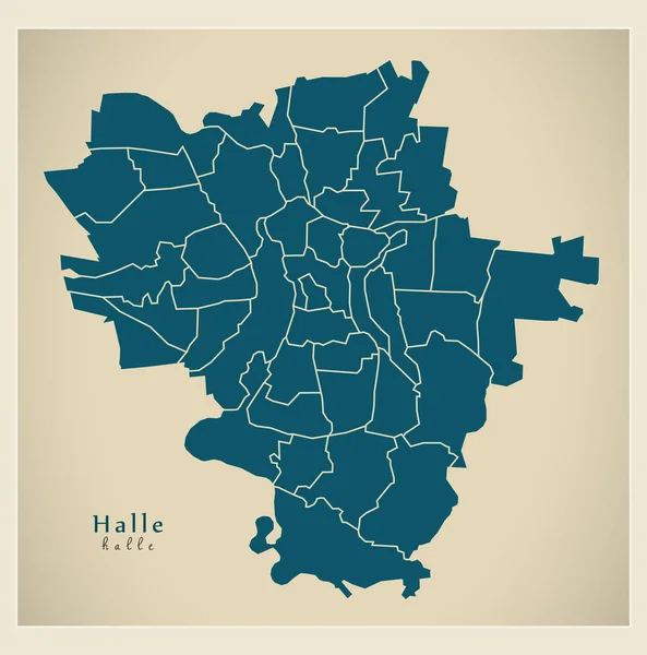 Mapa de la ciudad moderna - Halle ciudad de Alemania con municipios DE — Archivo Imágenes Vectoriales