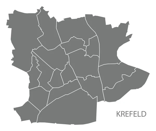 Κρέφελντ χάρτη της πόλης με δήμους γκρι εικονογράφηση σιλουέτα shap — Διανυσματικό Αρχείο