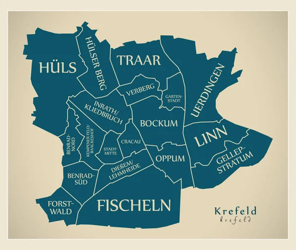 Plattegrond van de moderne stad - Krefeld city van Duitsland met boroughs en titl — Stockvector