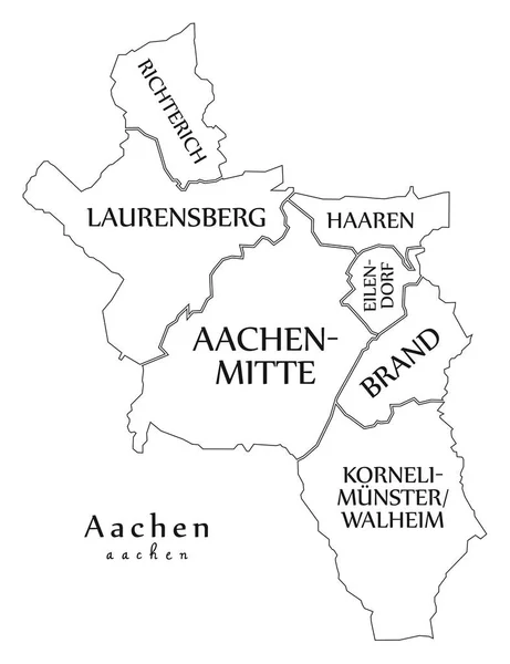 Mapa miasta nowoczesny - Aachen city Niemcy z gmin i tytuł — Wektor stockowy