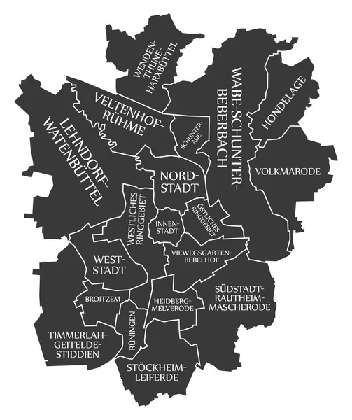 Mapa města Braunschweig Německo De označeny černé obrázek — Stockový vektor