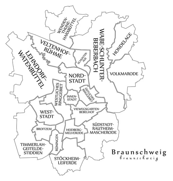 Сучасні на мапі України-Braunschweig місто Німеччини з районів і — стоковий вектор