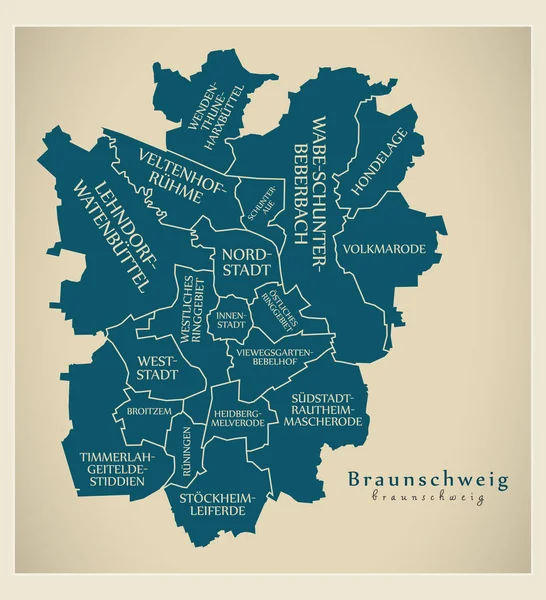 Modern şehir haritası - Braunschweig Almanya şehir kasaba ile ve — Stok Vektör