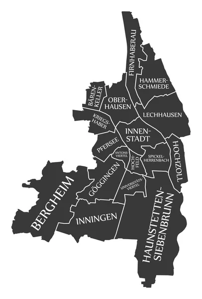 Augsburg City mapa Německo De označeny černé obrázek — Stockový vektor