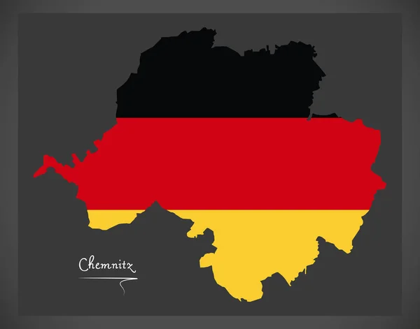 Mapa de Chemnitz con ilustración de la bandera nacional alemana — Archivo Imágenes Vectoriales