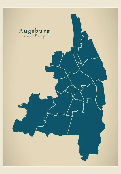 Mapa de la ciudad moderna - Augsburgo ciudad de Alemania con municipios DE — Vector de stock