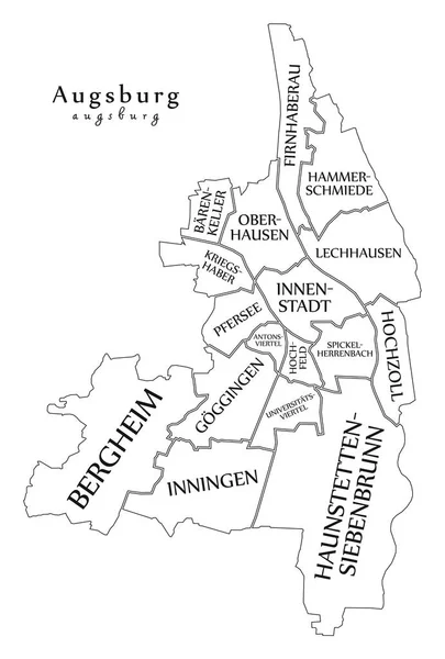 Mapa de la ciudad moderna - Augsburgo ciudad de Alemania con barrios y teta — Archivo Imágenes Vectoriales