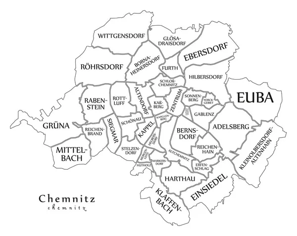 Mapa miasta nowoczesny - Chemnitz miasta Niemcy z gmin i Sikora — Wektor stockowy