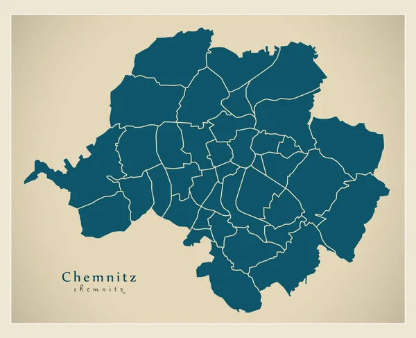 Mapa de la ciudad moderna - Chemnitz ciudad de Alemania con municipios DE — Archivo Imágenes Vectoriales