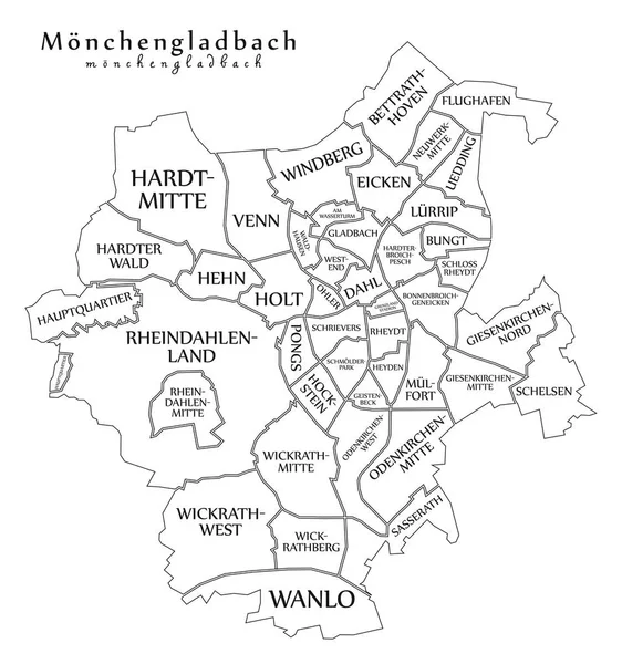 Modern City karta - Moenchengladbach staden av Tysklandet med stadsdelar — Stock vektor
