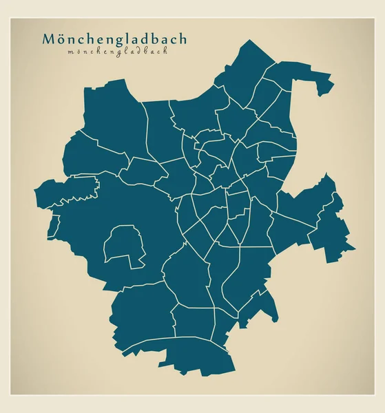 Mapa de la ciudad moderna - Moenchengladbach ciudad de Alemania con municipios — Archivo Imágenes Vectoriales