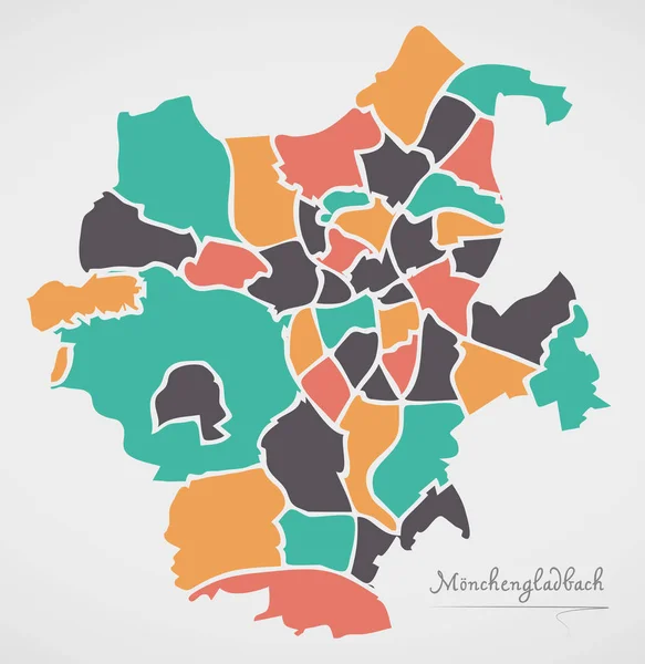 Moenchengladbach Mapa com boroughs e formas redondas modernas —  Vetores de Stock