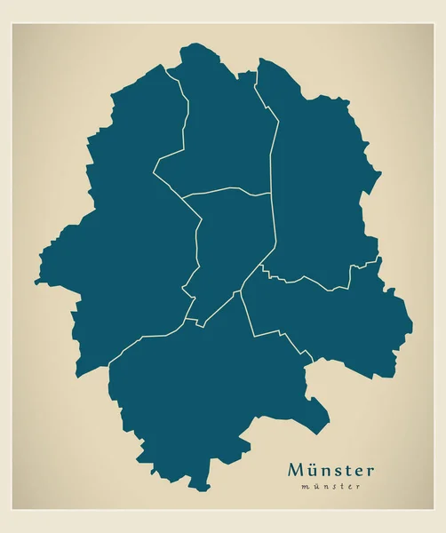 Mappa della città moderna - Munster città della Germania con i distretti DE — Vettoriale Stock