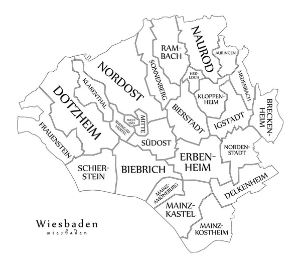 Современная карта города - Висбаден город Германия с районами и ti — стоковый вектор
