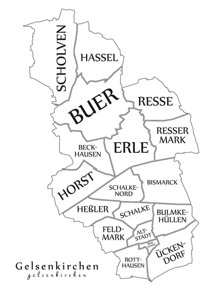 Mapa moderno da cidade - Gelsenkirchen cidade da Alemanha com boroughs an —  Vetores de Stock