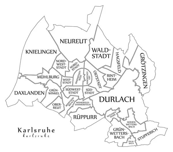 Mapa miasta nowoczesny - miasto Karlsruhe Niemcy z gmin i ti — Wektor stockowy