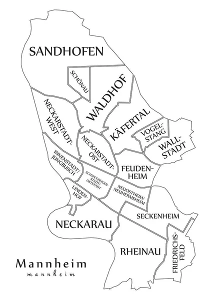 Moderner stadtplan - mannheim stadt deutschland mit bezirken und meisen — Stockvektor